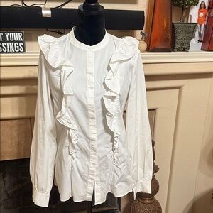Banana Republic White Ruffle Front Blouse